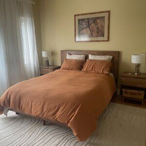 Bed Threads Linen Queen Bedding Bundle --Rust and Oatmeal 100% French Flax Linen